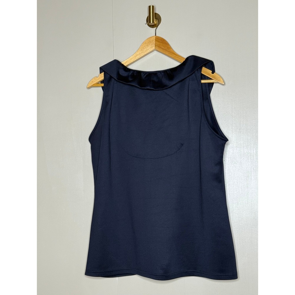 Gretchen Scott Navy Blue Ruffle Collar Sleeveless Top Lime Green Lining XL - Picture 5 of 8